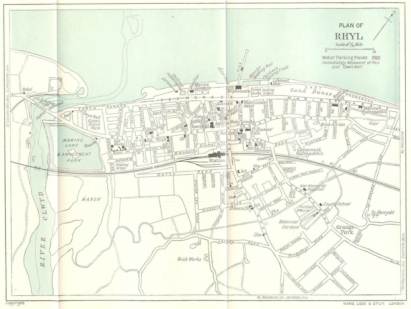 WALES. Plan of Rhyl. WARD LOCK 1936 old vintage map chart